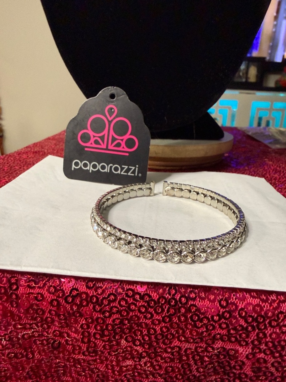 paparazzi Silver Crystal Double-Row Tennis Bracelet